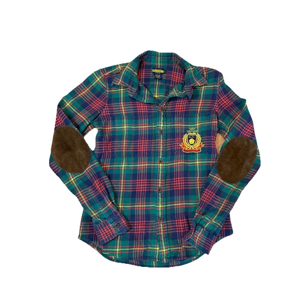 Vintage Rugby Ralph Lauren Women's Plaid Cotton Flannel Shirt Y2K Preppy Sz 4 SM